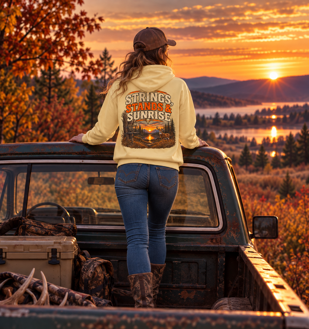 Rack & Ridge | Strings, Stands & Sunrise Unisex Hoodie