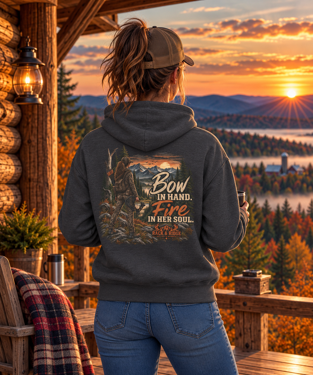 Rack & Ridge | Bow in Hand. Fire in Her Soul. Hoodie