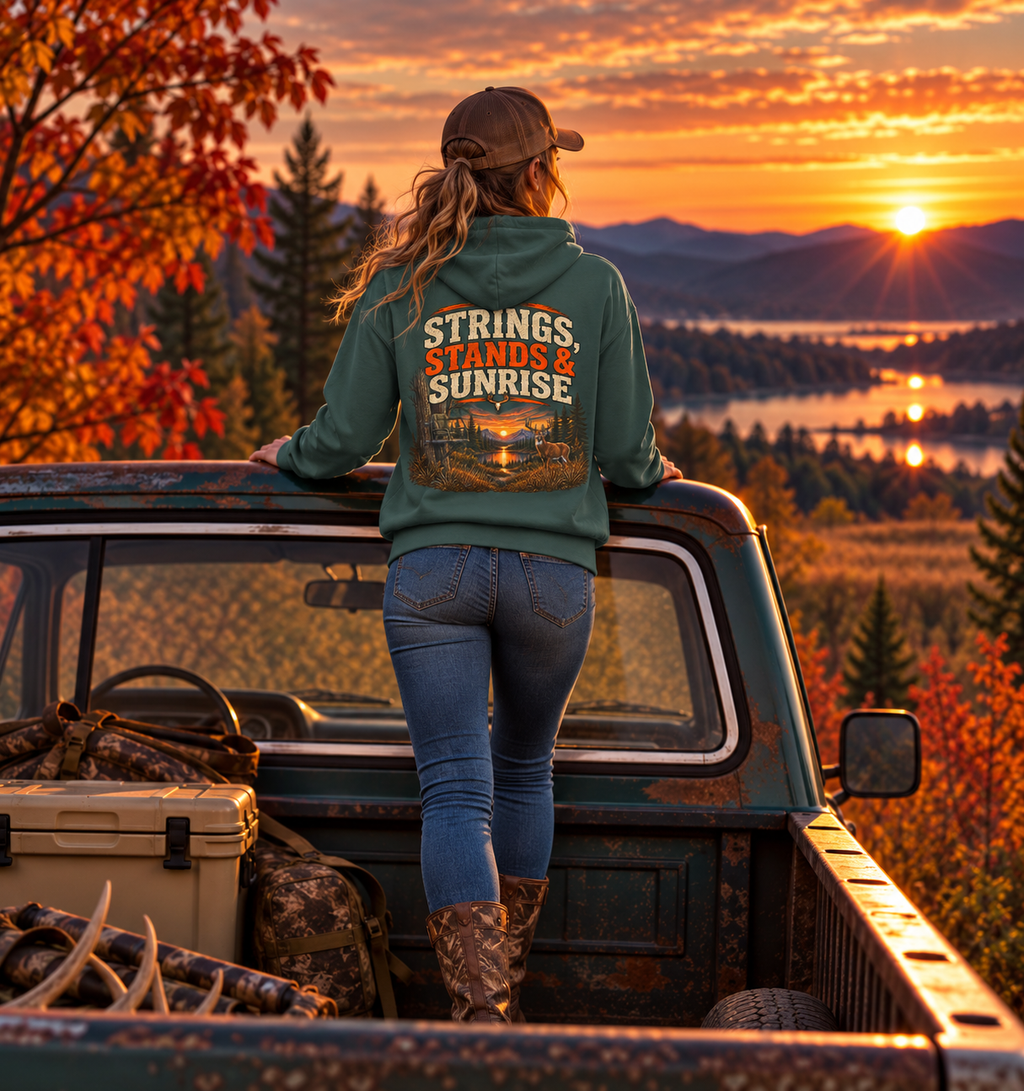 Rack & Ridge | Strings, Stands & Sunrise Unisex Hoodie