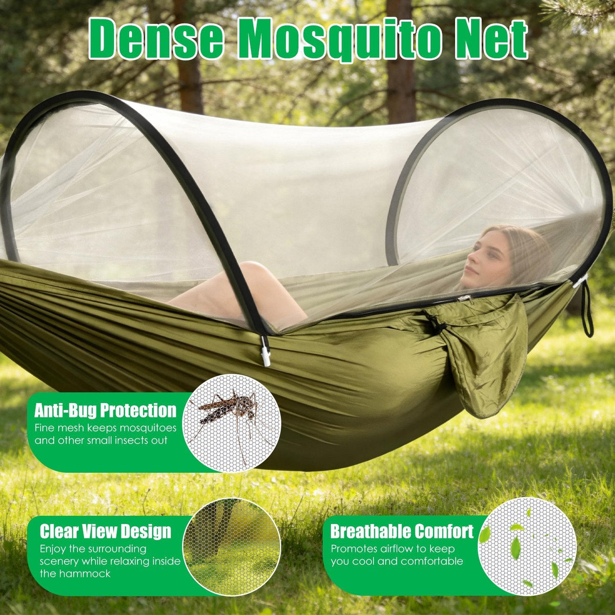 3-in-1 Camping Hammock with Mosquito Net | 440-lb Capacity