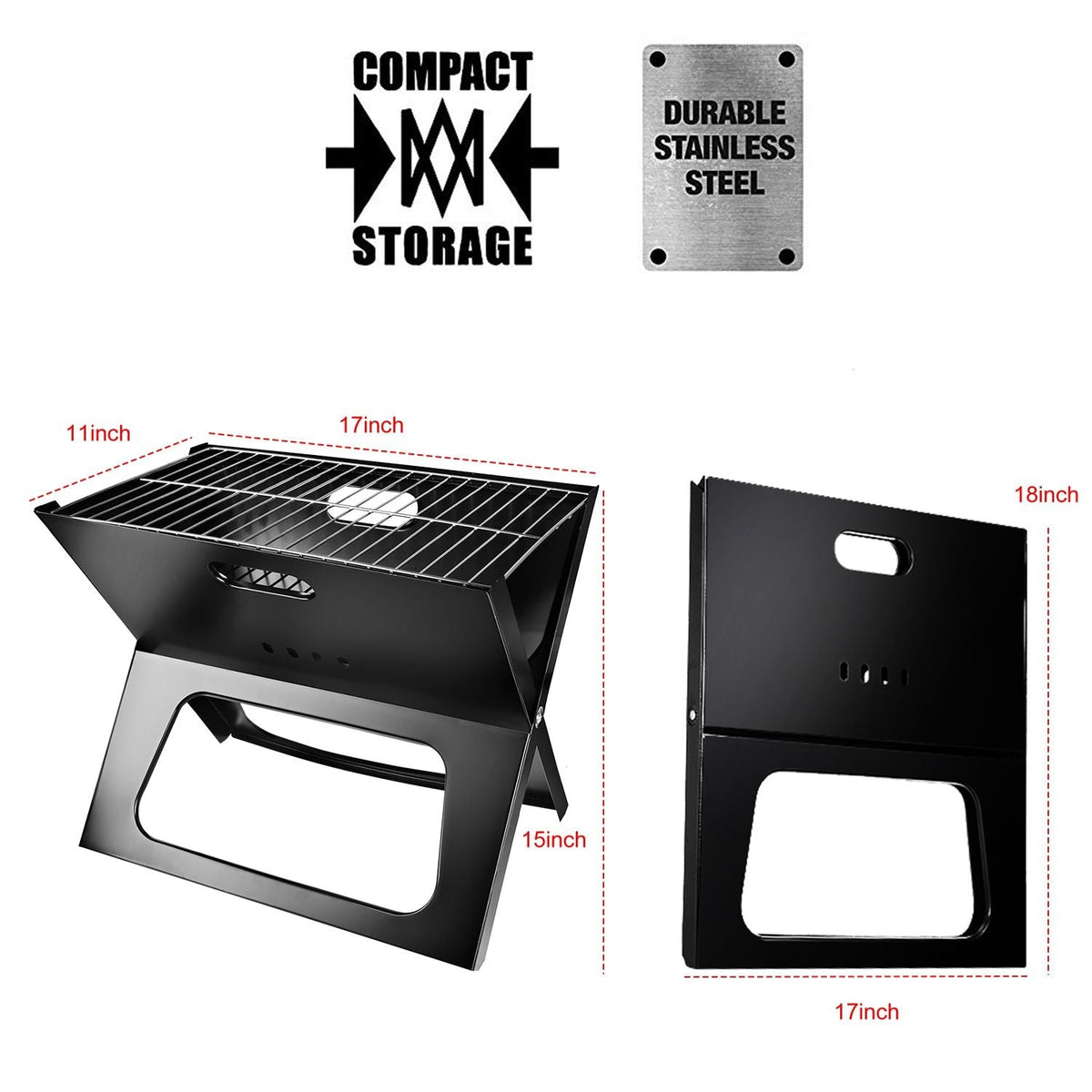 Foldable Portable Charcoal Grill for Camping & Tailgating