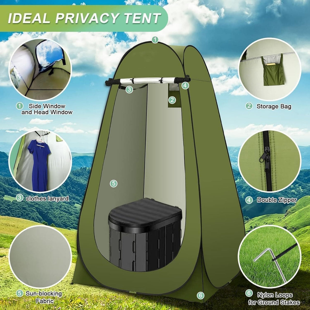 Portable Toilet Kit | Privacy Tent & Shower Bag