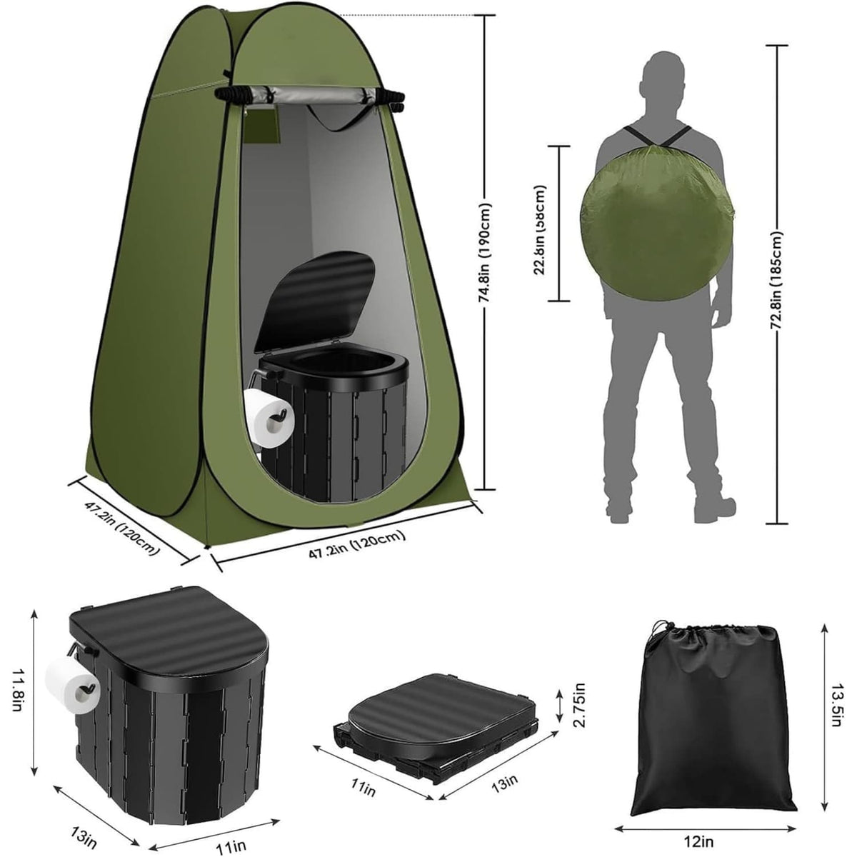 Portable Toilet Kit | Privacy Tent & Shower Bag