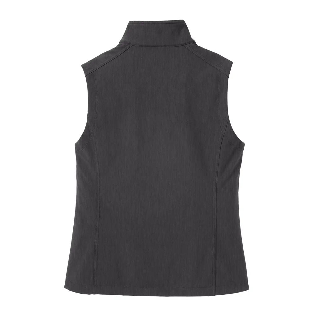 Back view of the Rack & Ridge women's dark soft shell vest