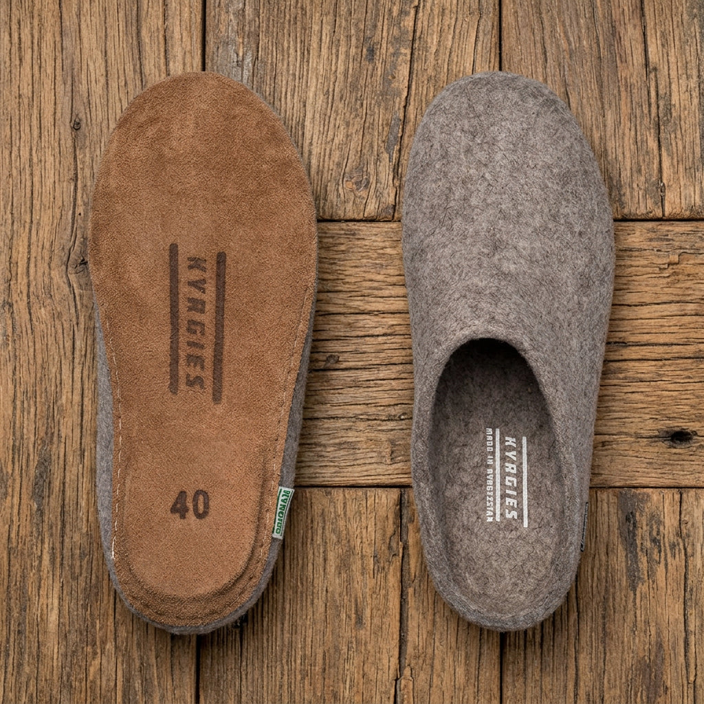 Pair of brown slippers with brand logo 