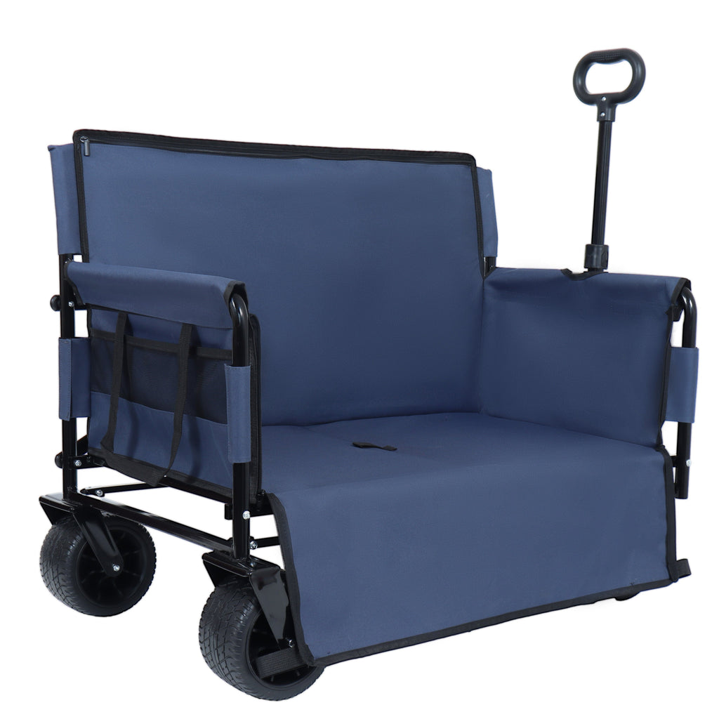 3-in-1 Folding Outdoor Wagon with Bench Seat | Dark Blue